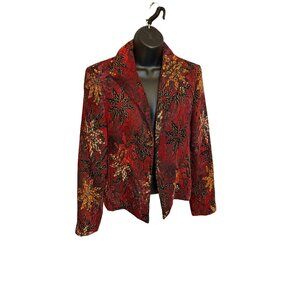 Collection by Harve Bernard Brocade Long Sleeve Red Lined Blazer Sz 8